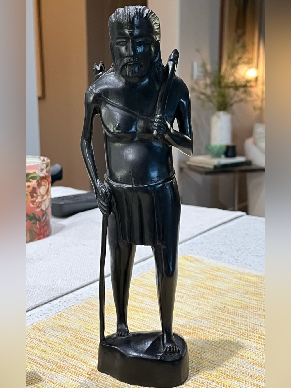 Mid 20th Century Filipino Ebony Hand Carved Wood Carving, Native Hunter/Gatherer